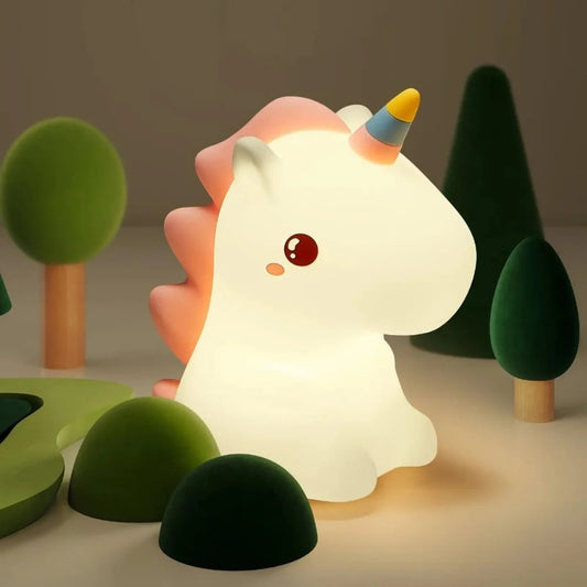 Mini Luminária Abajur Unicornio Fofo Led Silicone Touch Recarregável
