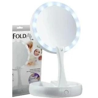 Espelho Com Led De Mesa Com Aumento 10x Led Luz Dobrável Para Maquiagem