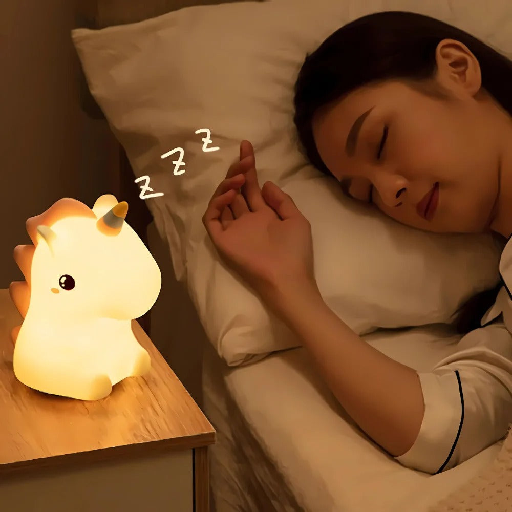 Mini Luminária Abajur Unicornio Fofo Led Silicone Touch Recarregável